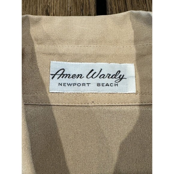 Vtg Amen Wardy Newport Beach Button Up Blouse Women’s 40/M Beige Graphic Print - Picture 3 of 14